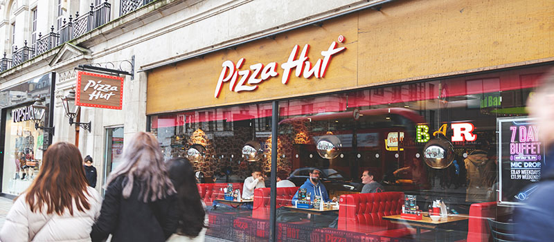 Window of a Pizza Hut restaurant