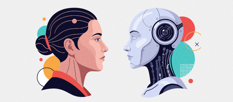 Human facing robot illustration
