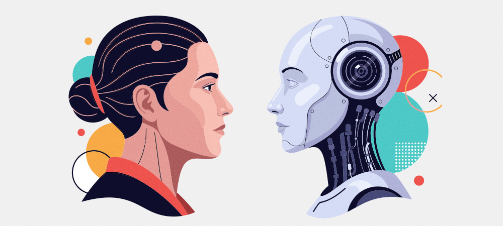 Human facing robot illustration