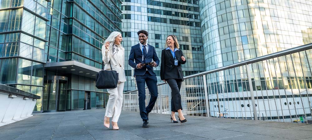 Business professionals walking downtown