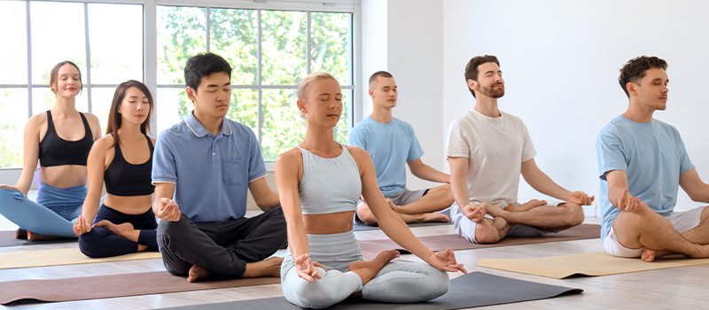 Group meditation yoga class session