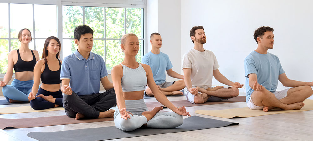 Group meditation yoga class session