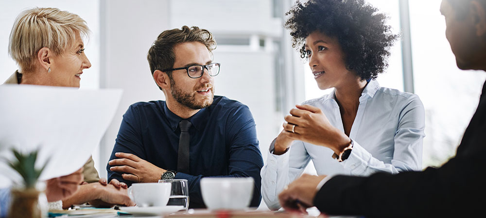 Diverse team in business meeting