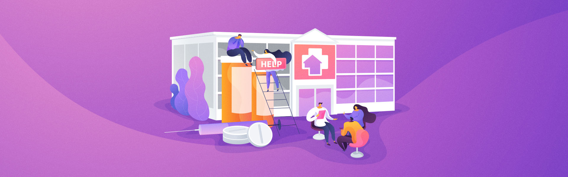 Illustration showing substance abuse addicts getting help