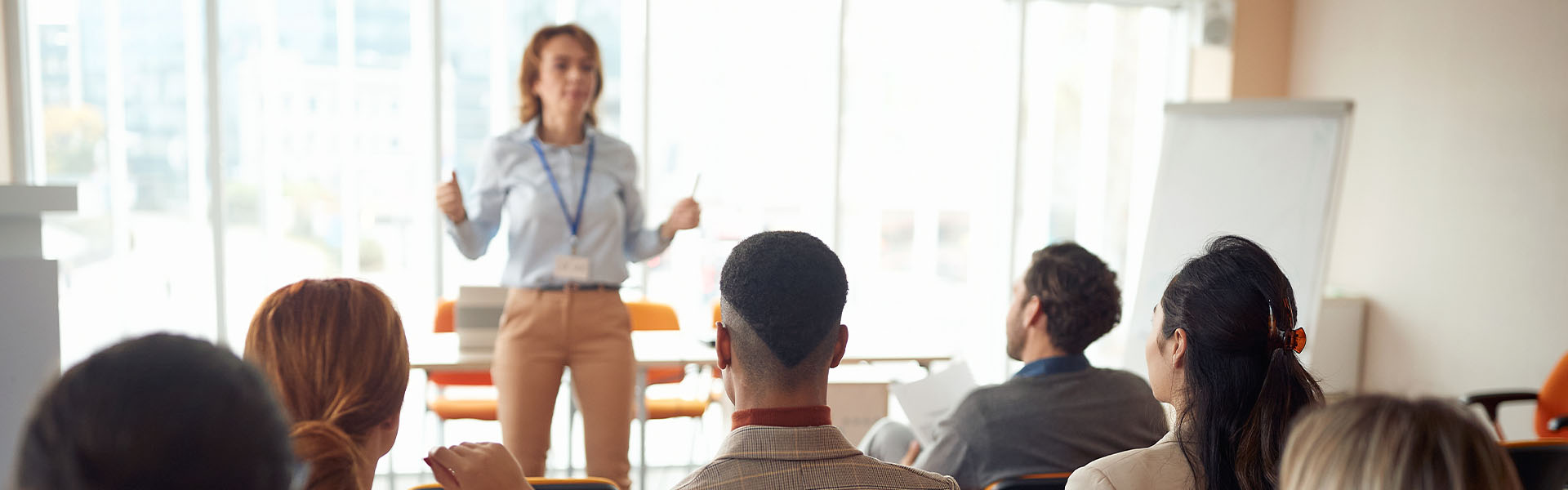 Business training seminar with instructor
