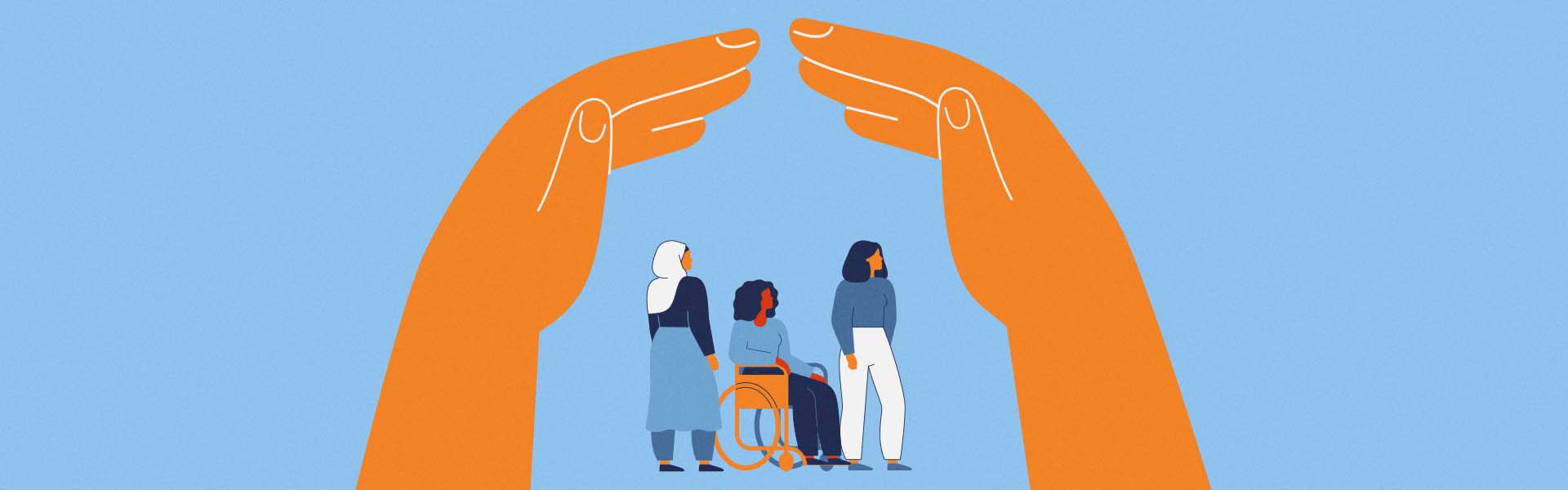 Diverse women protected by hands