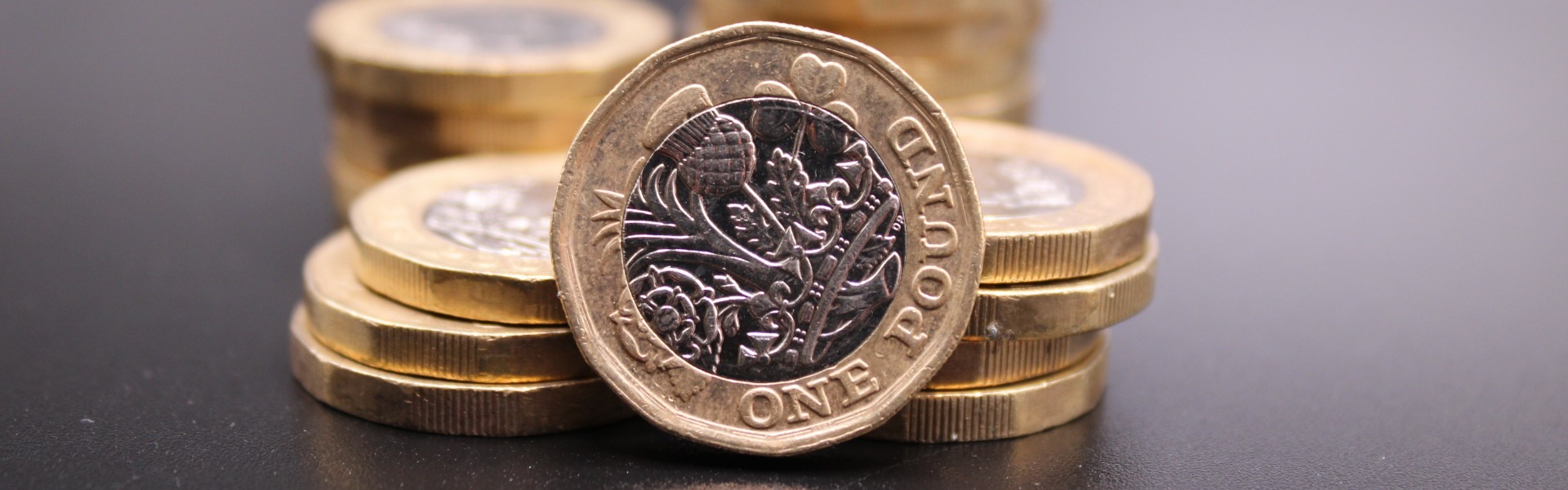 British one pound coins stacked