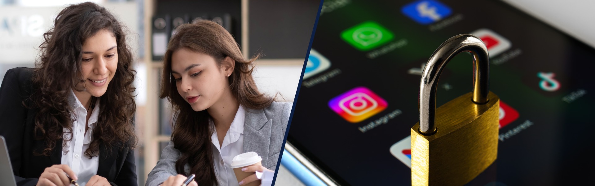 Business meeting and social media security