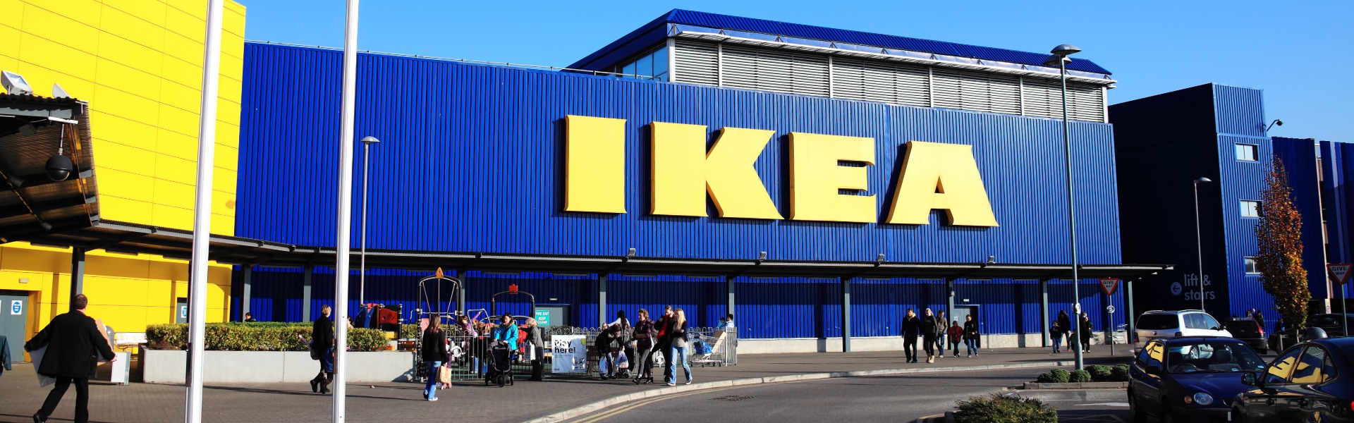 IKEA store exterior with customers