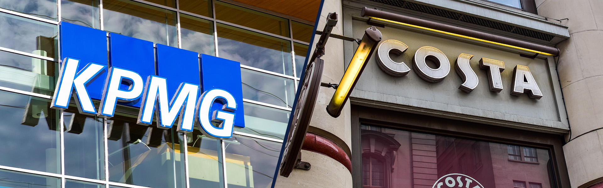 KPMG and Costa storefront signs