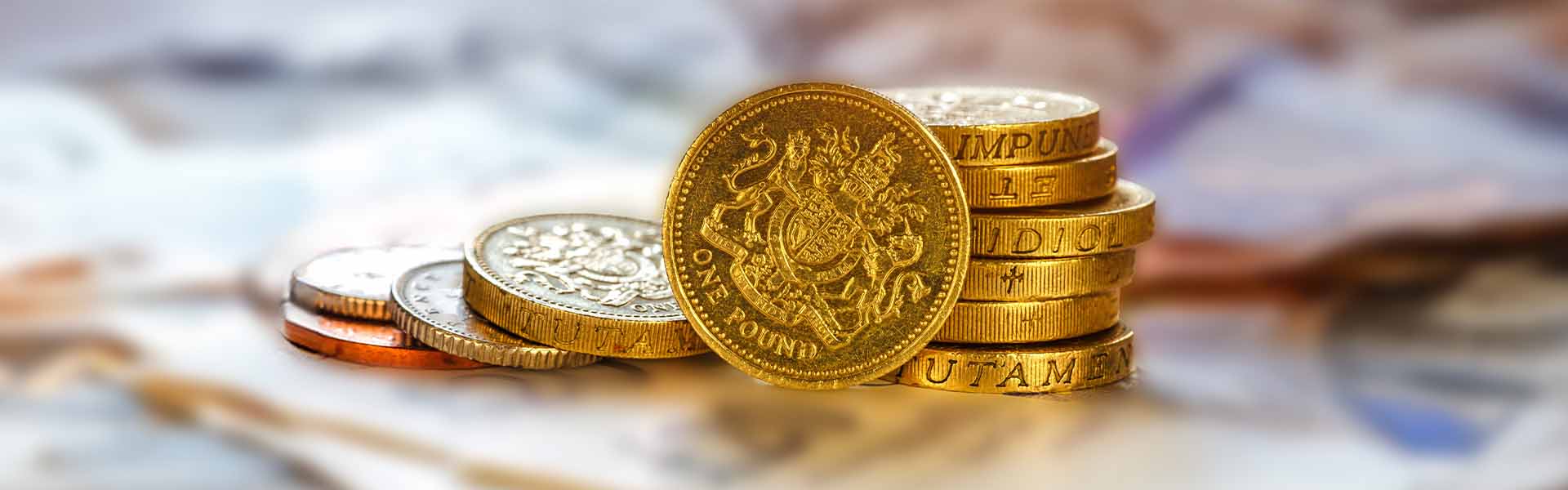 Stack of British pound coins