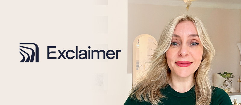 Exclaimer logo with smiling Laura Probert