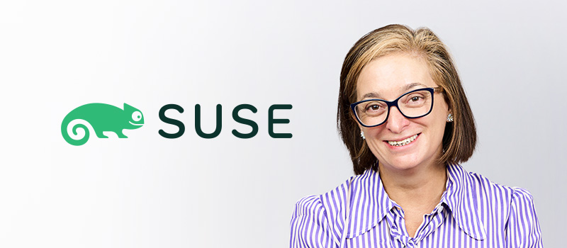 Lisa Sherwell next to SUSE logo