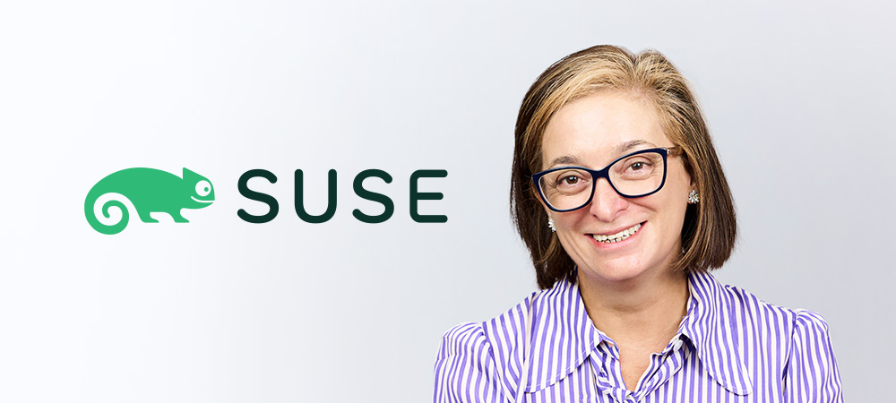 Lisa Sherwell next to SUSE logo
