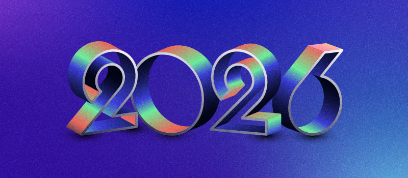 Colorful 3D 2026 gradient text