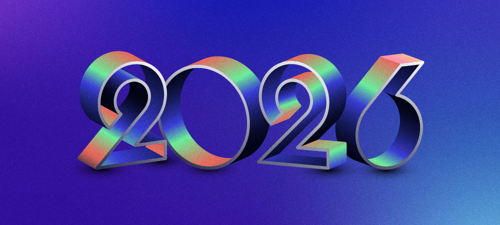 Colorful 3D 2026 gradient text