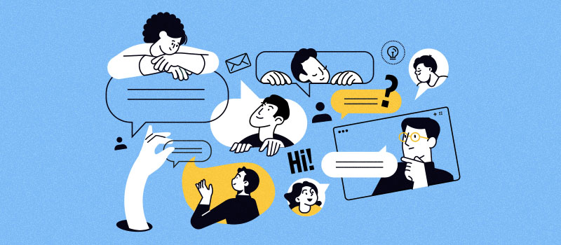 Animated people having online conversation
