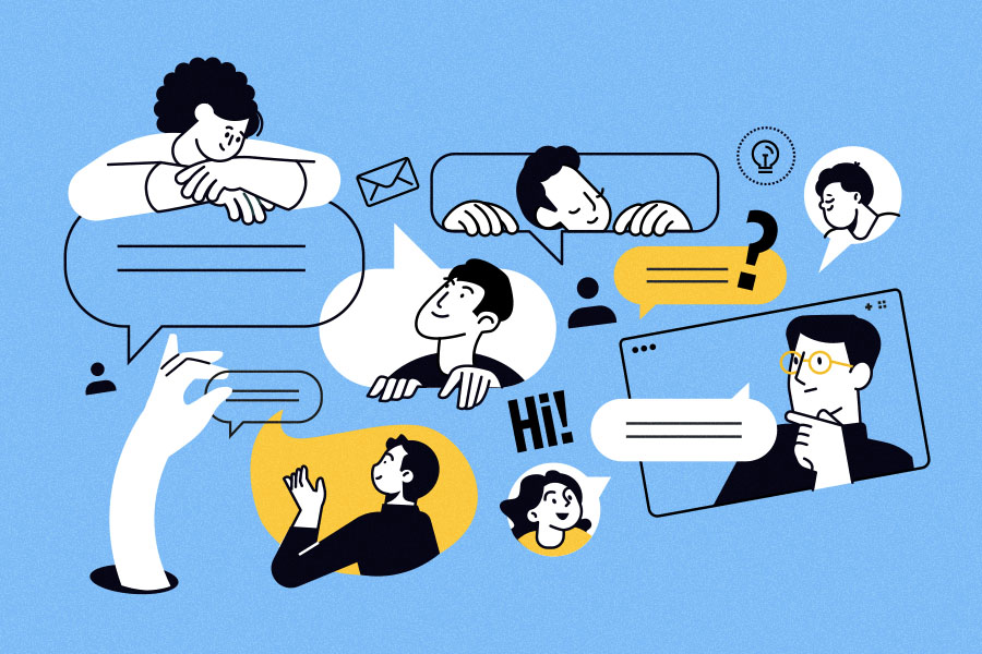 Animated people having online conversation