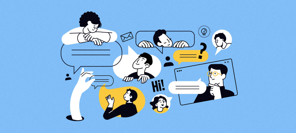 Animated people having online conversation