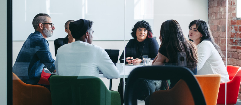 Diverse team meeting in office