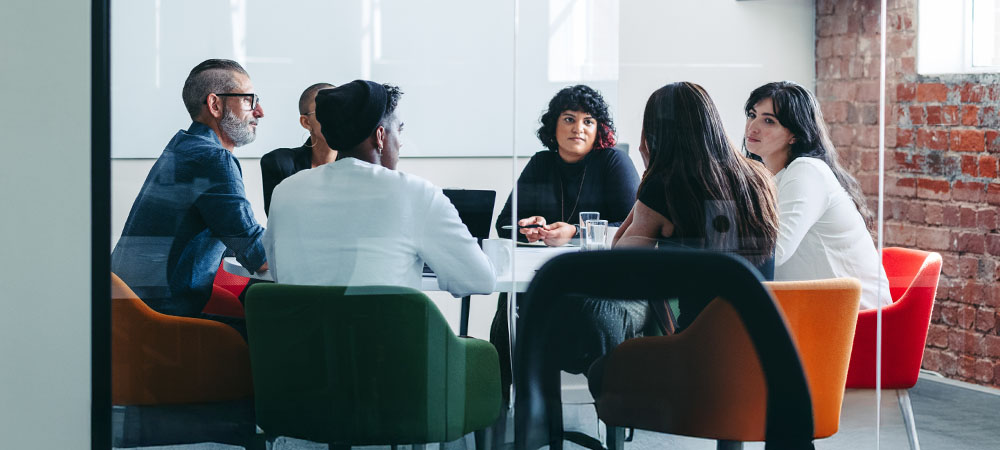 Diverse team meeting in office