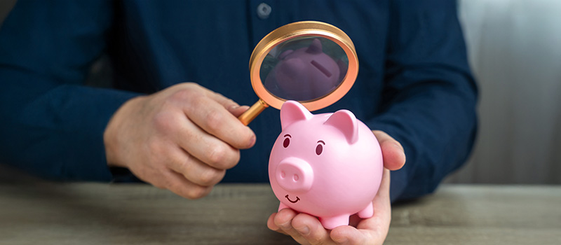 Inspecting piggy bank savings closely