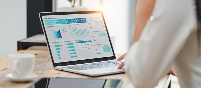 Business analytics dashboard on laptop