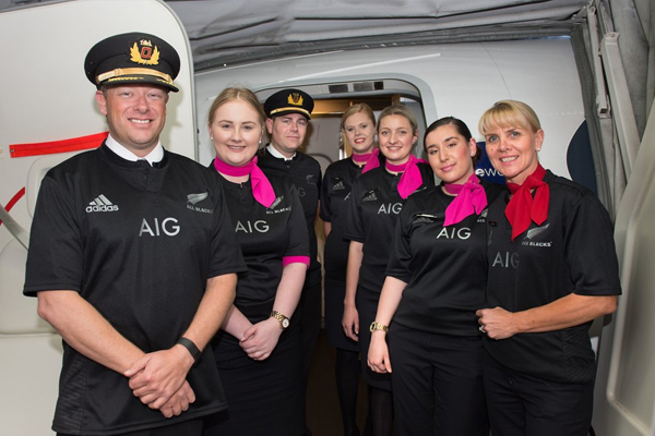 Qantas crew wear All Black jerseys after World Cup defeat