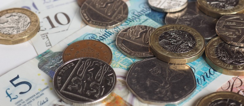 British coins and banknotes closeup