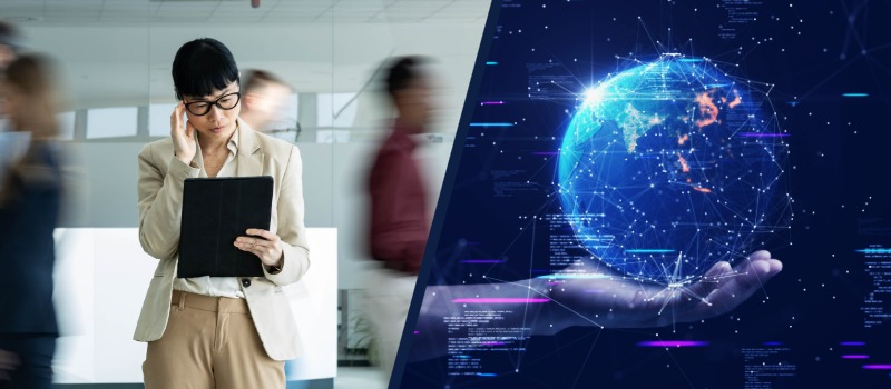 Businesswoman with digital global network