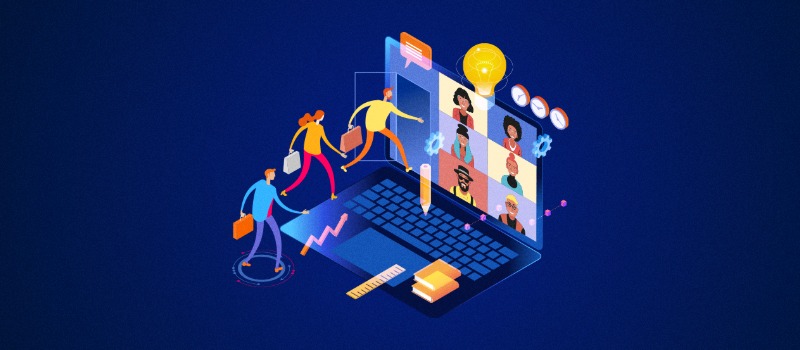 Remote team virtual collaboration illustration