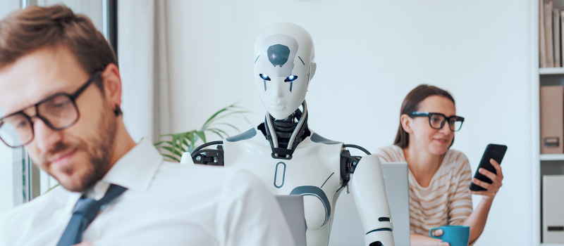 Robot working with office employees