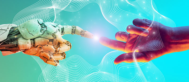 Robot hand touching human hand
