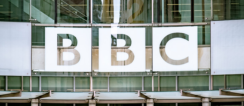 BBC building exterior glass signage