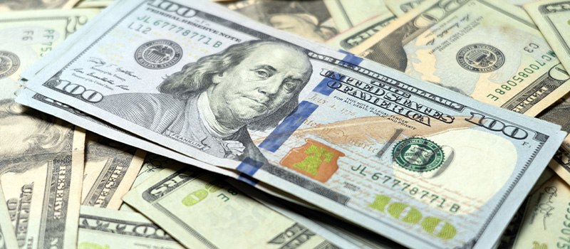 Stack of hundred dollar bills