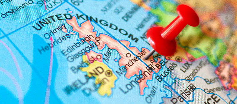 United Kingdom map with pin