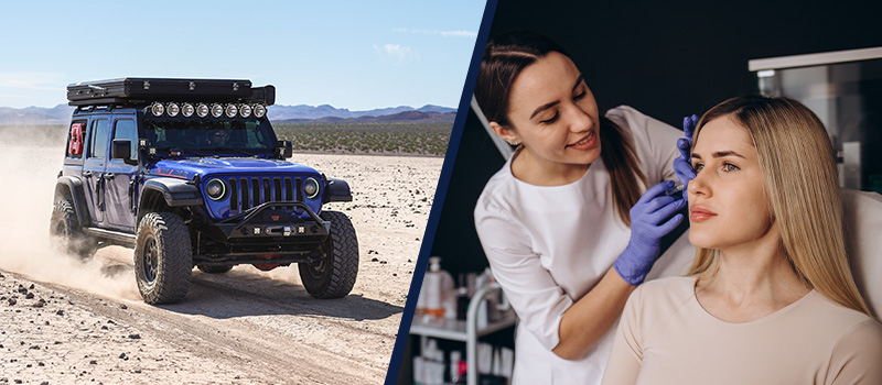 Off-road Jeep and cosmetic procedure