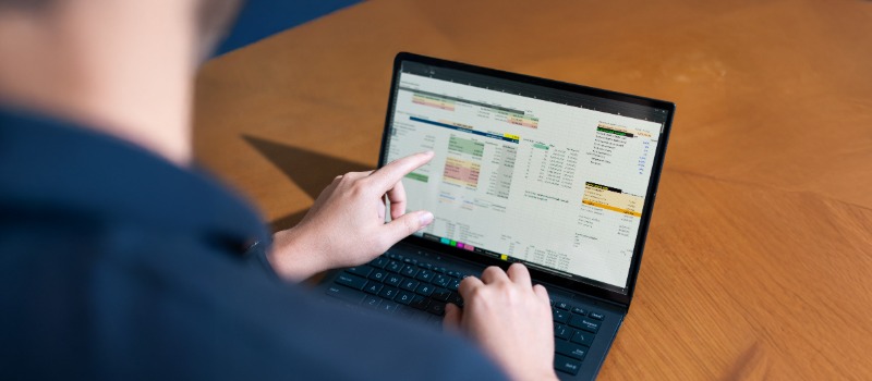 Person analyzing data on laptop
