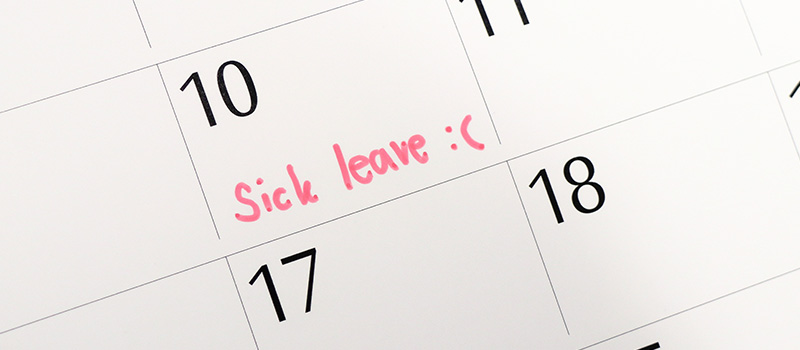 Sick leave marked on calendar