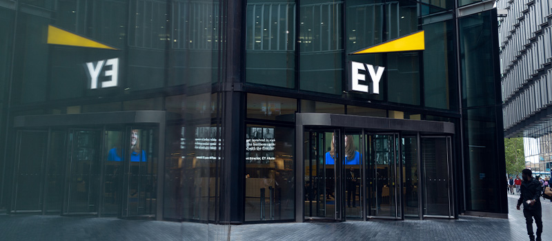 EY office building glass entrance