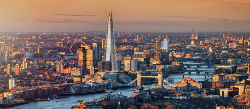London skyline at sunset view