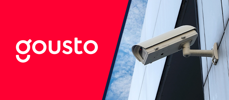 Gousto logo and security camera