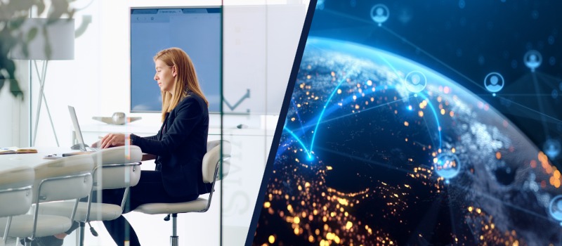 Businesswoman working with global network