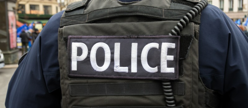 Police officer tactical vest closeup