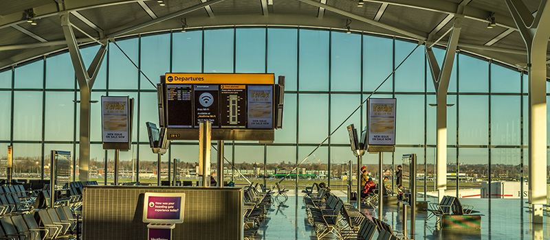 Modern airport departure lounge interior