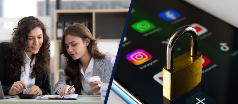 Business meeting and social media security