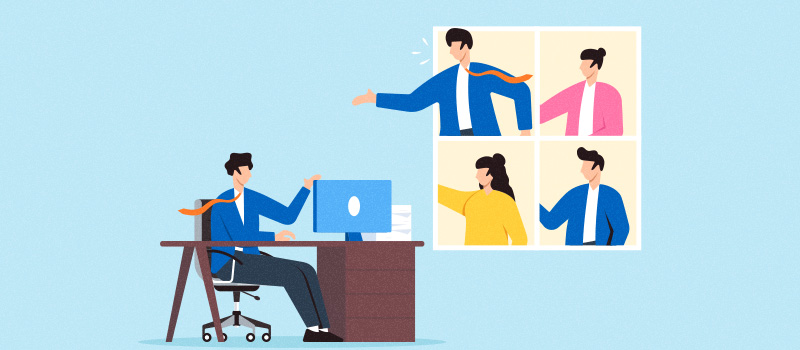 Remote team virtual collaboration illustration