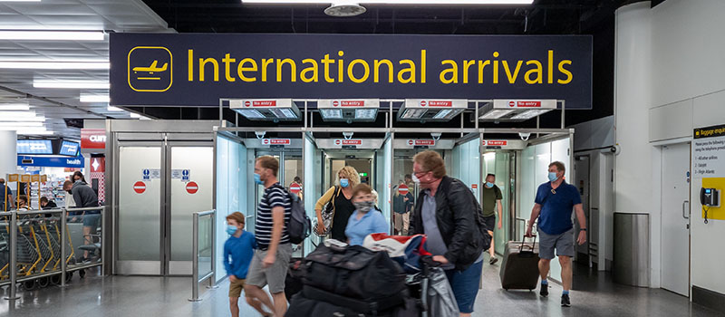 International arrivals at busy airport