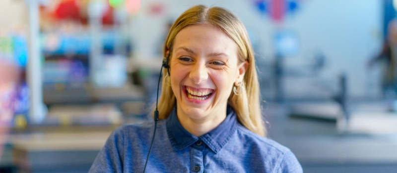 Smiling customer service representative headset