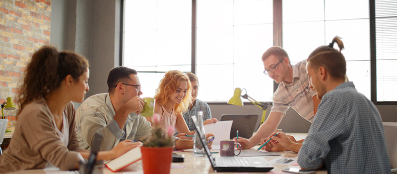 Team collaborating in modern office